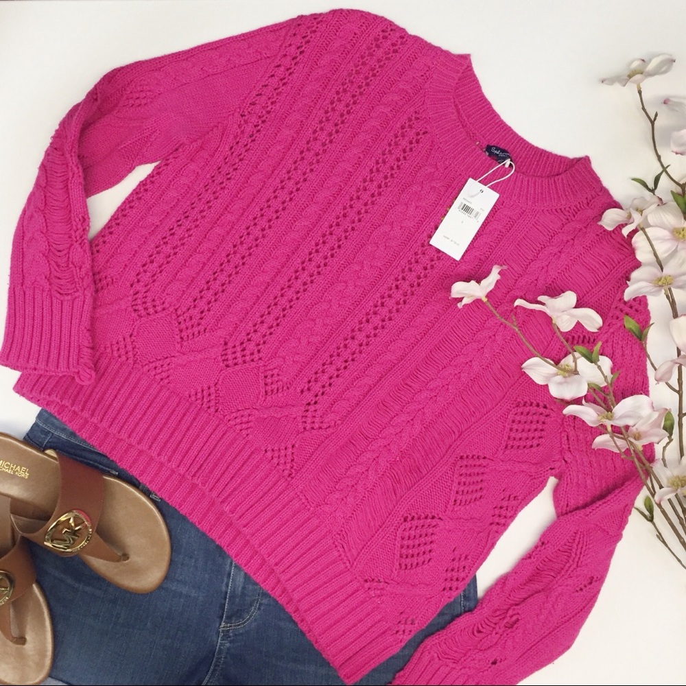 Splendid Pink Open Knit Sweater, S